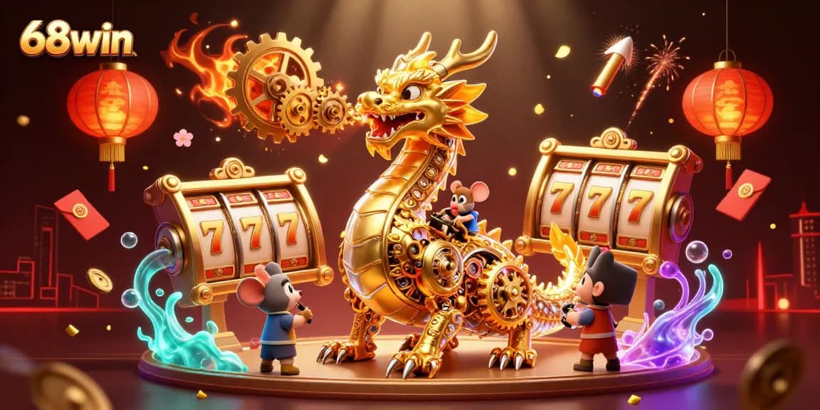 Experience thrilling wins with 68win as our golden dragon breathes jackpot cogs and gears.