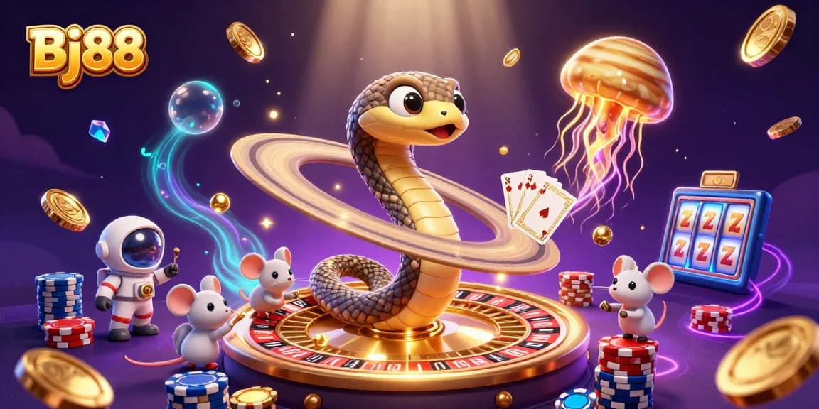 Bet on Bj88's exciting games with captivating scenes featuring animated cosmic characters.