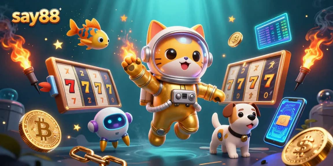 Experience say88's online casino adventure with thrilling slots, golden astronaut cat, and a robot dog!