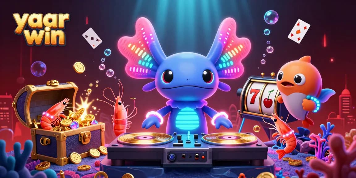 Join the vibrant yaar win underwater party with colorful casino characters spinning slots!