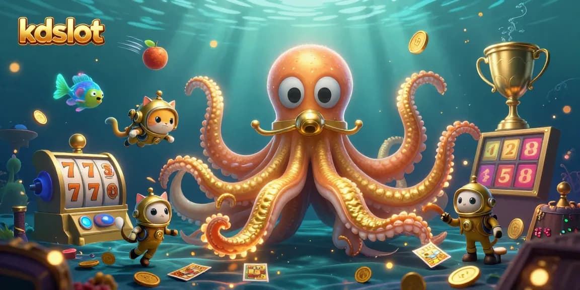 Experience the thrilling kdslot adventure with a colossal kraken, diving cat, and casino treasures!