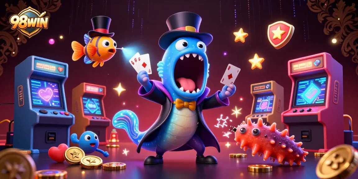 Experience the thrill of 98WIN with animated magic and lively casino elements in 3D.