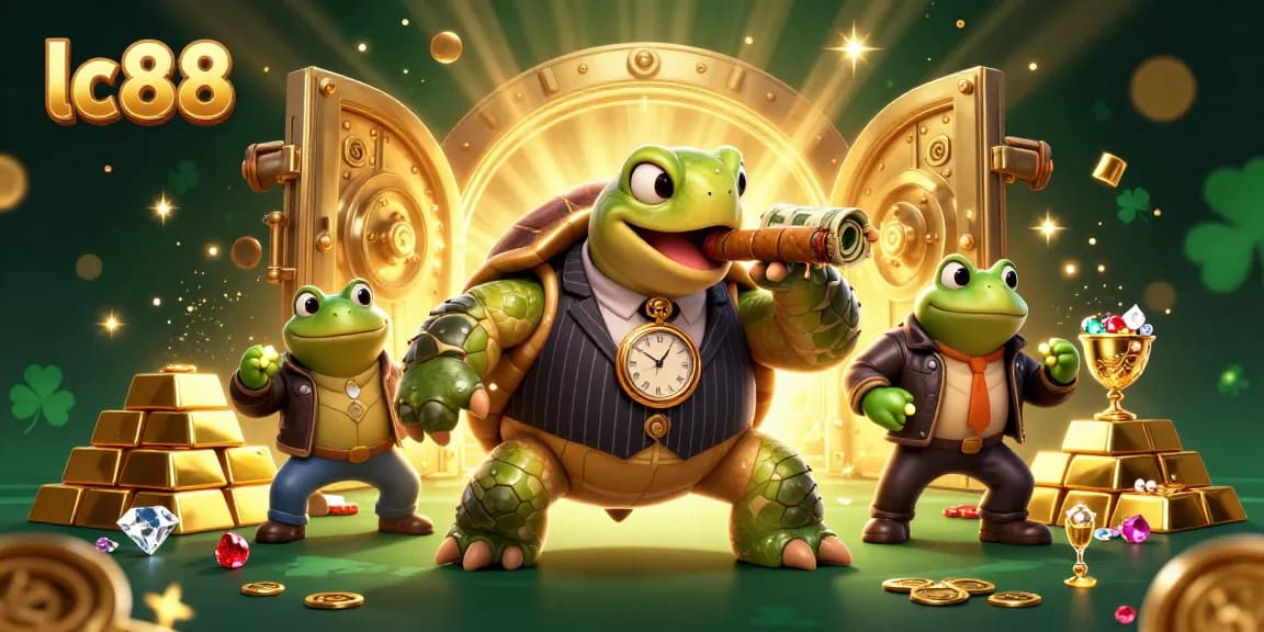 Join the thrilling adventure at lc88, featuring gaming icons in a vibrant casino scene.