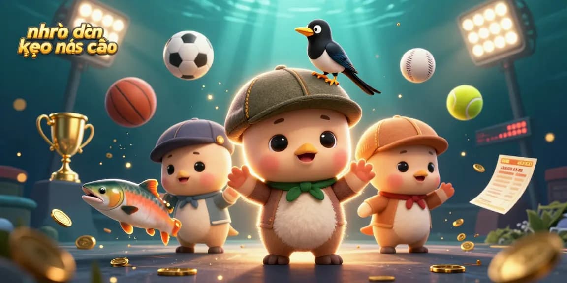 Experience the thrilling action of nhận định kèo nhà cái with playful characters, dynamic sports elements, and energetic gold coins!