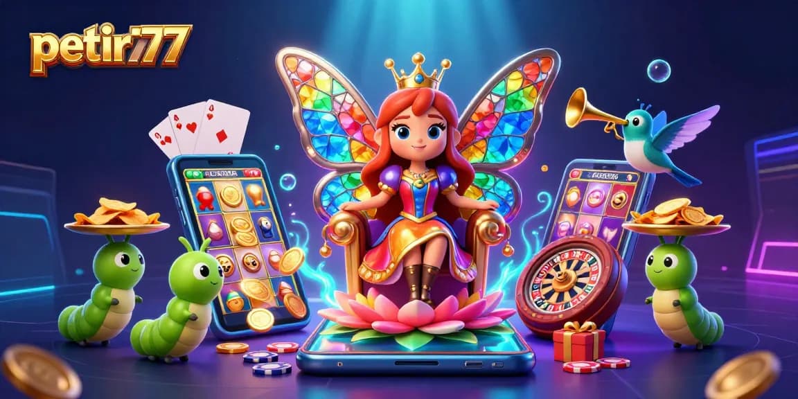 Experience petir777's vibrant gaming world with 3D characters and casino elements surrounding gameplay.