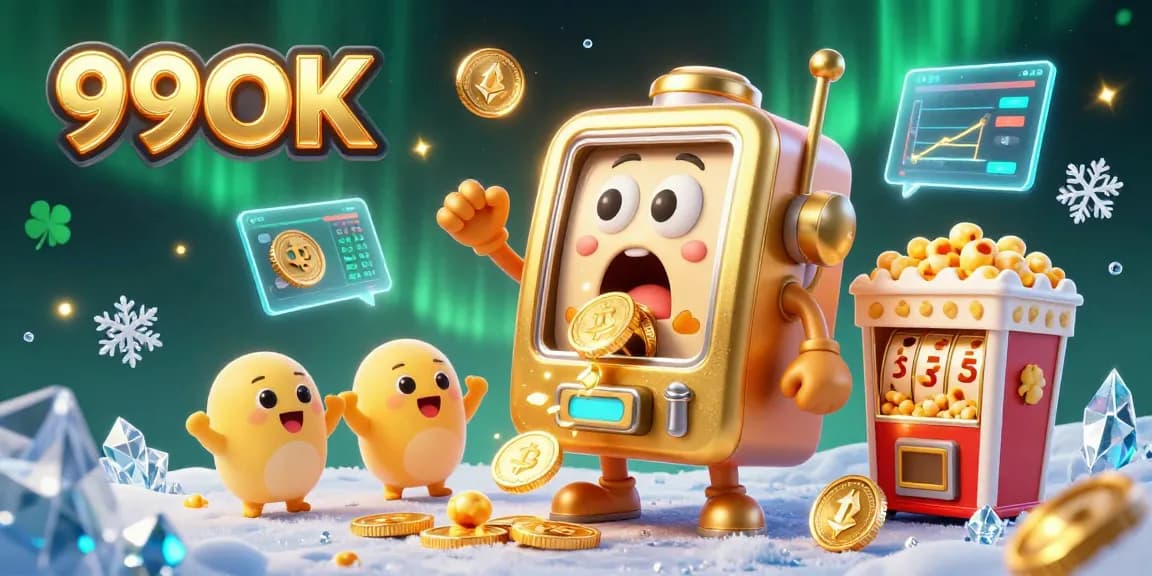 Experience thrilling jackpots at 99OK with vibrant golden slot machines celebrating big wins amidst Bitcoin and neon elements.