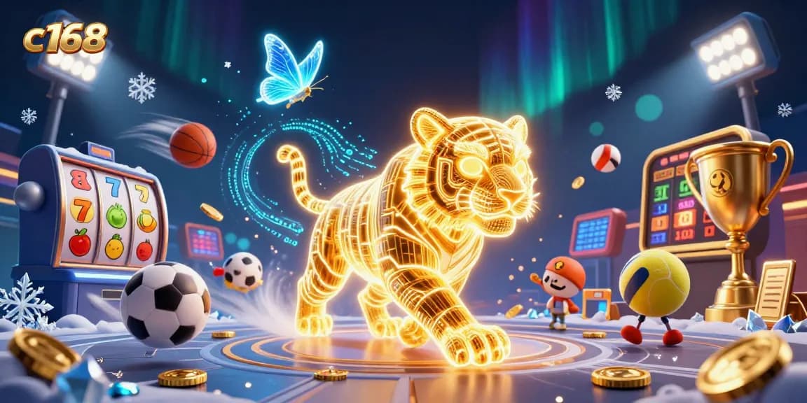 Experience thrilling gaming action at c168 with vibrant slot games and animated casino elements.
