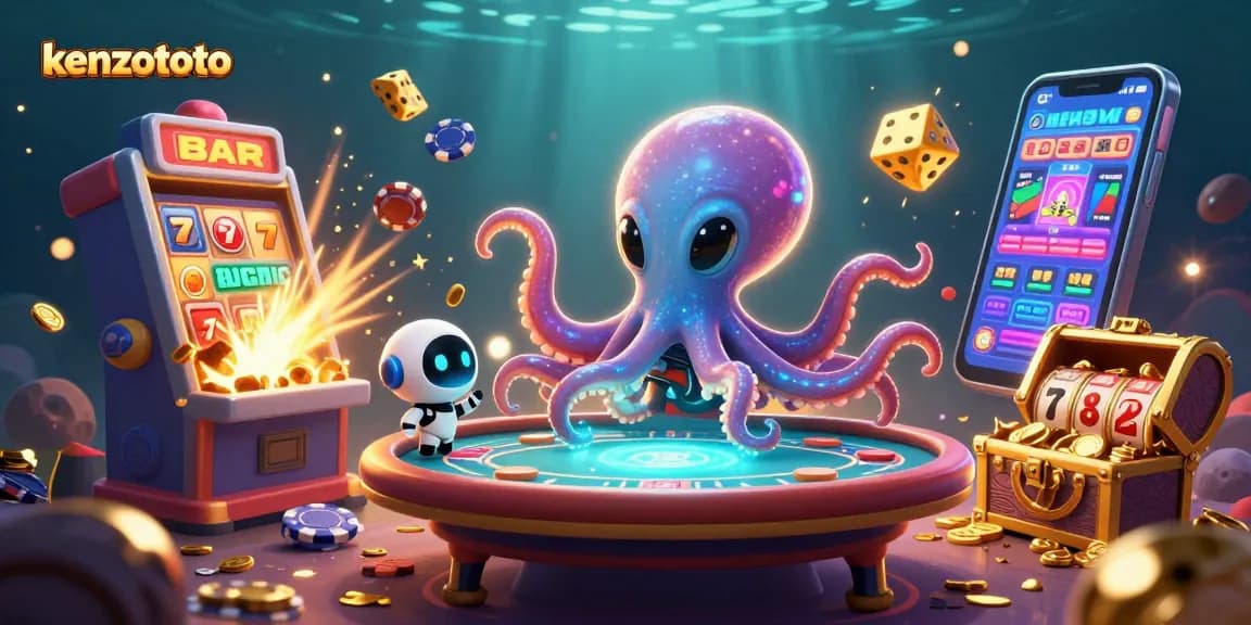 Engage in thrilling gaming experiences with kenzototo's vibrant scene showcasing slots and poker action.