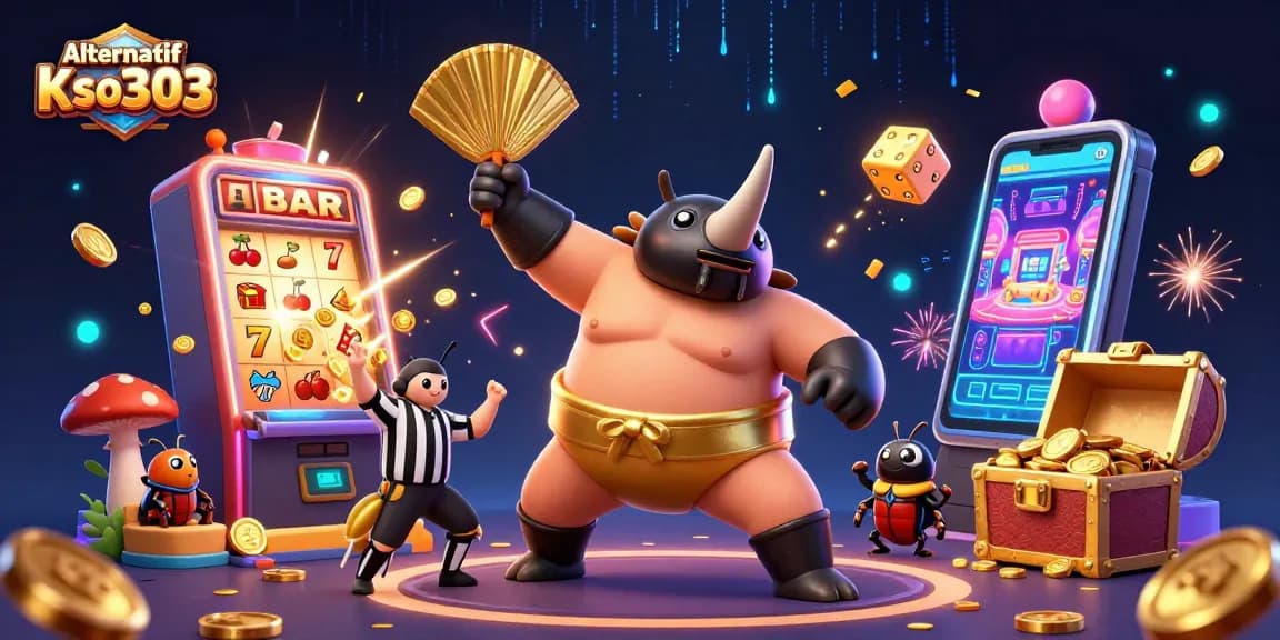 Alternatif Kso303 menampilkan juara sumo, mesin slot yang memuntahkan koin dan elemen permainan kasino yang menarik.