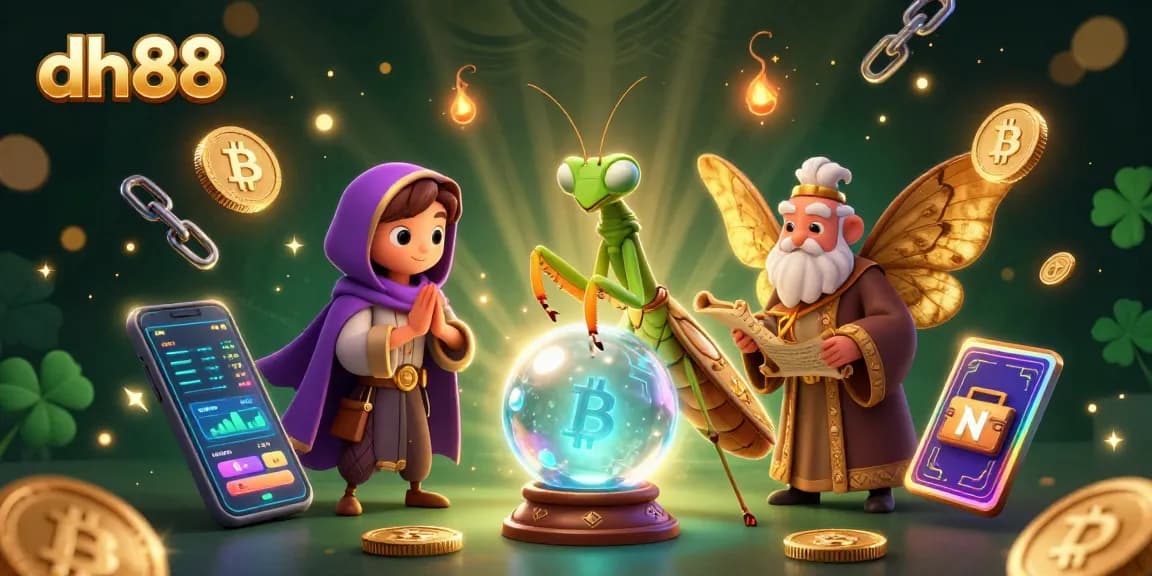 Players engage in thrilling dh88 online betting with vibrant 3D fortune teller and crypto elements.