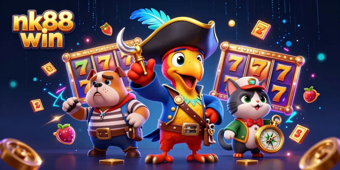 Enjoy thrilling moments with nk88 win in this vibrant 3D casino adventure illustration.