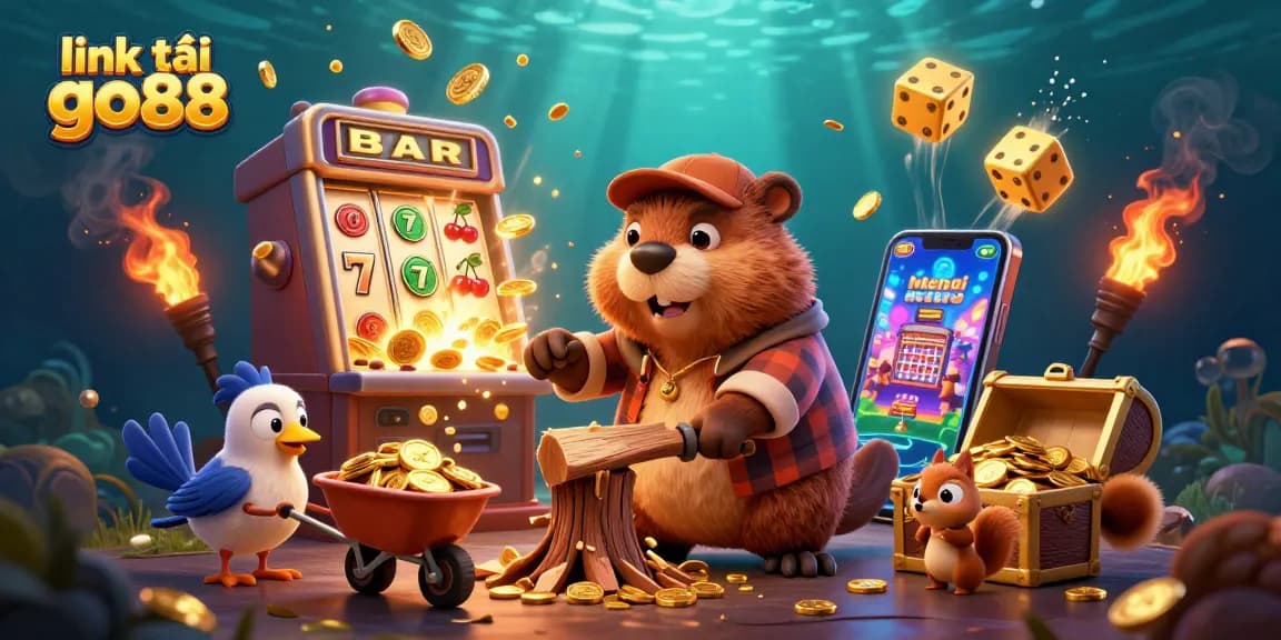 Play with the exciting link tải go88 while enjoying a vibrant cartoon casino scene full of gold coins and dynamic elements.