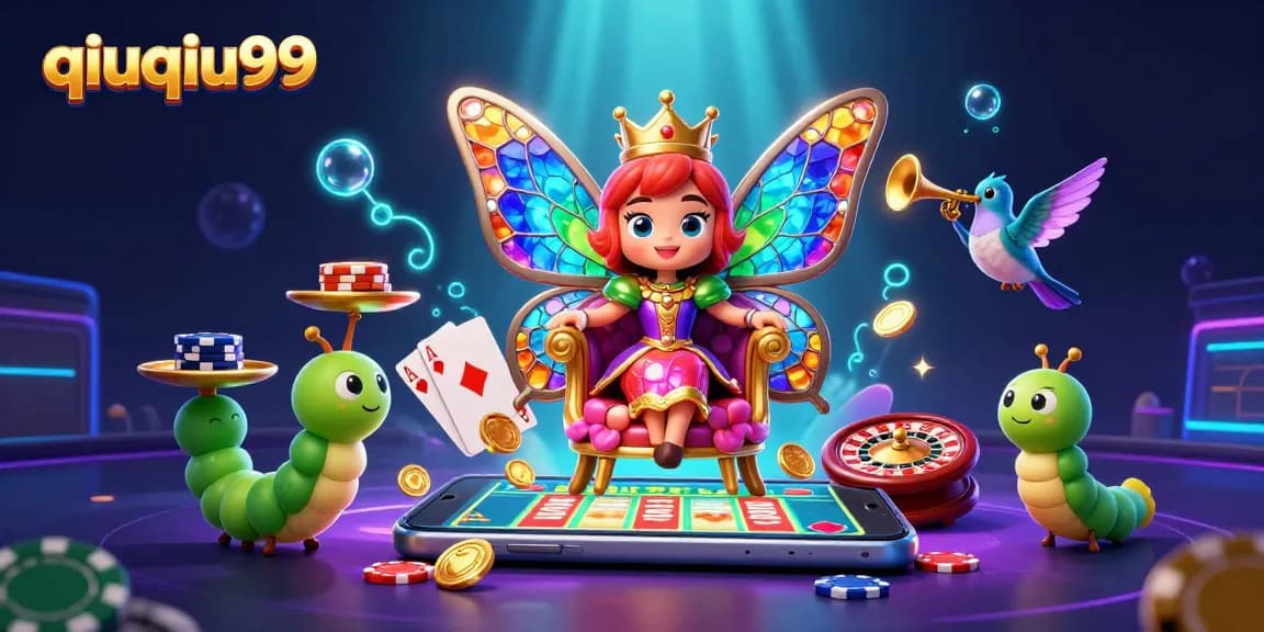 Engage in thrilling poker action at qiuqiu99, featuring a colorful butterfly queen and dazzling game elements.