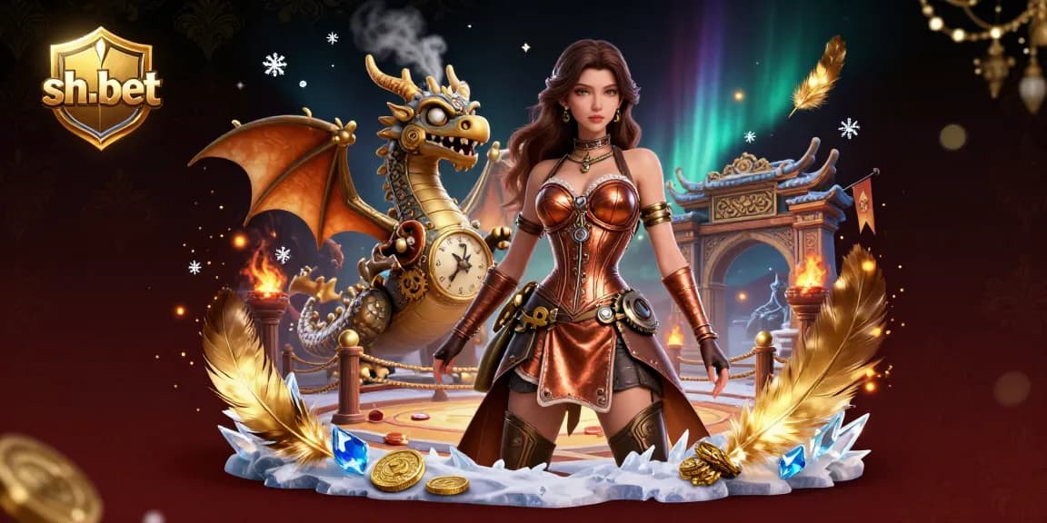 Experience thrilling gameplay at sh-bet with a captivating 3D casino scene featuring steampunk elements and dynamic gaming symbols.