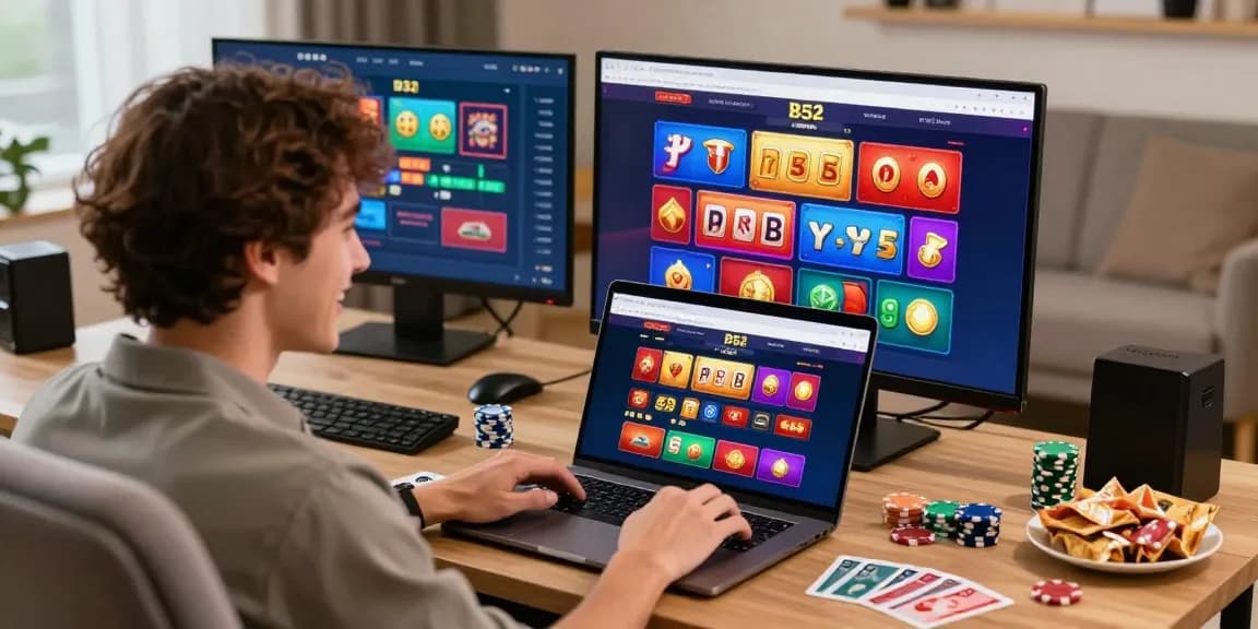 Exciting B52 online gaming experience with player interacting with vibrant casino games and betting interface.