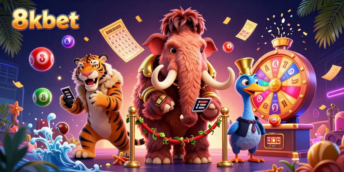 Experience 8xbet's vibrant casino atmosphere with dynamic characters and colorful gaming elements.