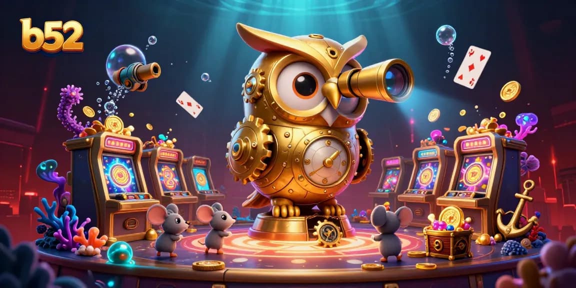 Experience the thrilling b52 casino adventure with unique characters amidst gold and gem treasures.