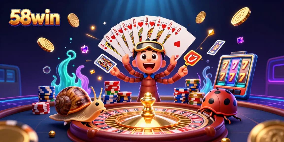 Experience 58win's vibrant casino scene featuring animated dealers and exhilarating gaming elements.