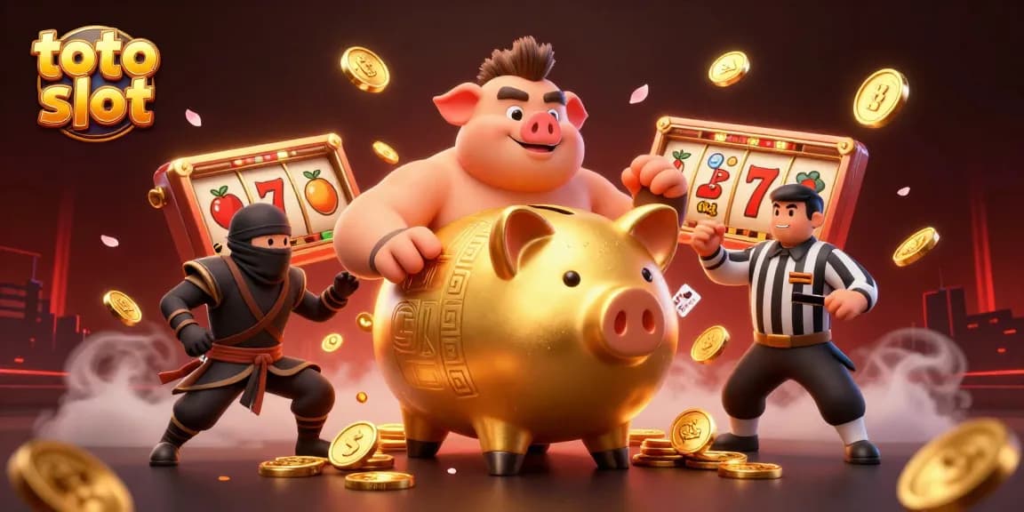 Spin the reels with the toto slot characters in this vibrant casino action scene.
