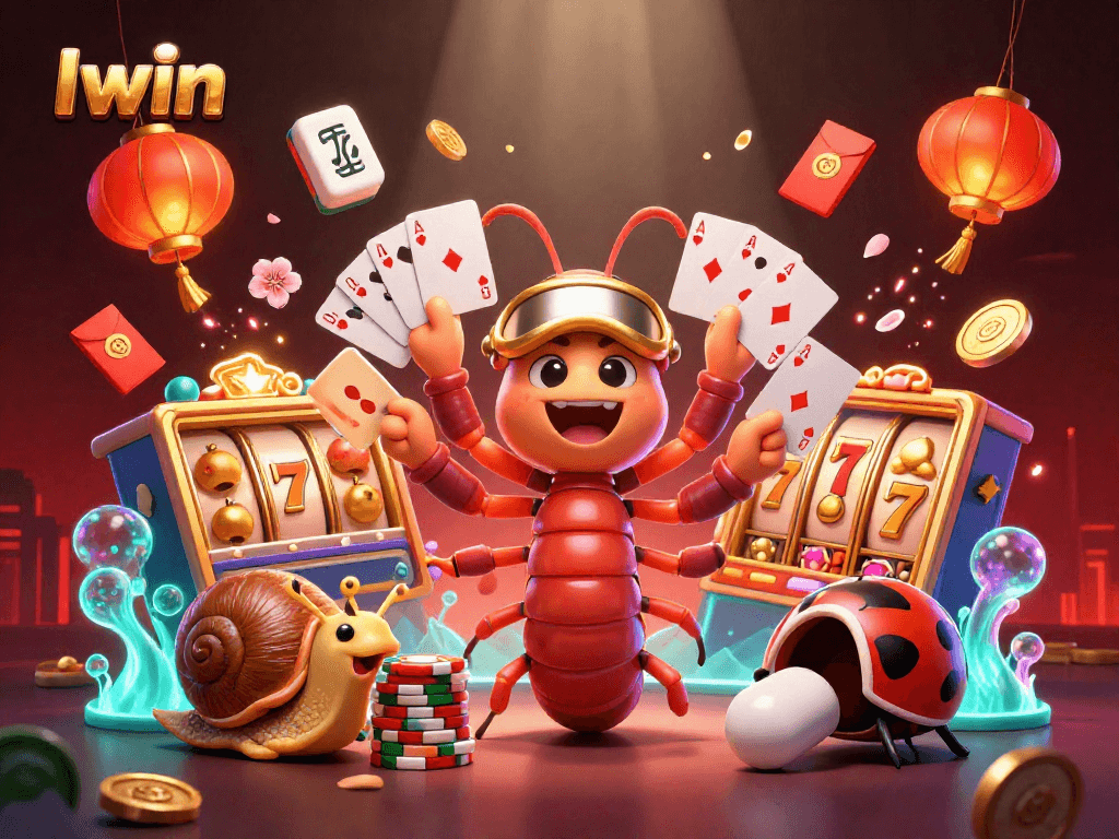 Iwin showcases exciting casino action with a colorful scene featuring vibrant characters and games