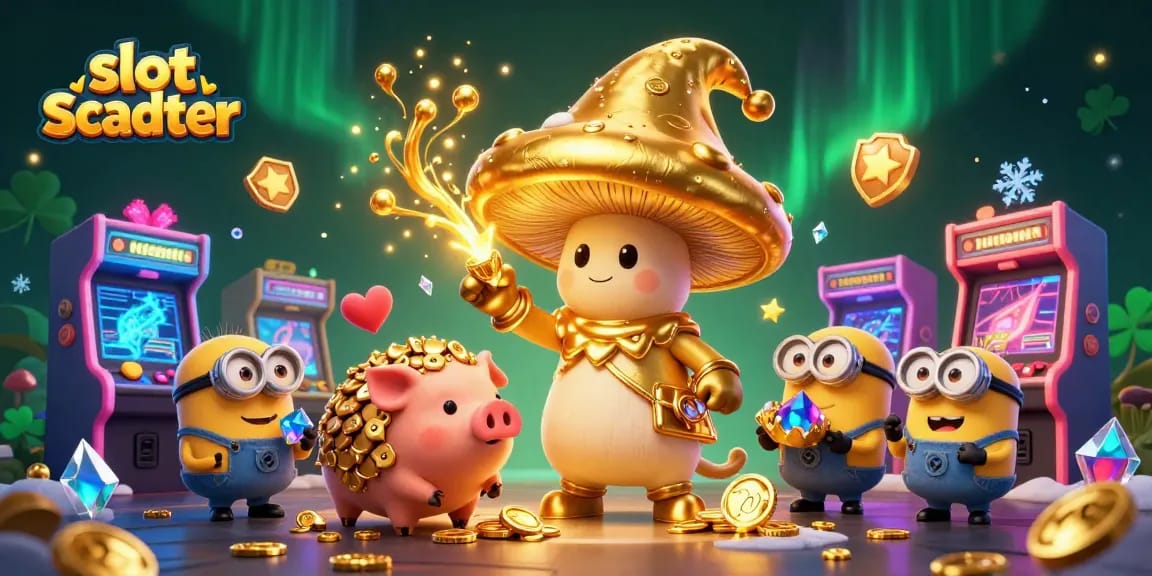Engage in the vibrant world of slot scatter with magical elements and treasures in a unique casino illustration.