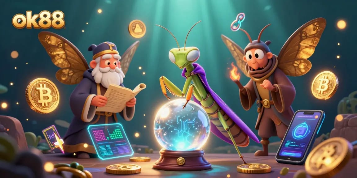 Experience thrilling gaming with ok88 featuring mystical characters and crypto elements in an engaging scene.