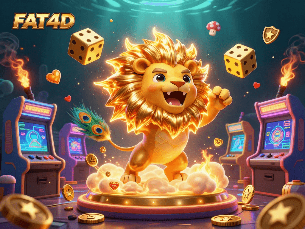 Experience FAT4D's exciting game offerings with 3D characters and vibrant casino elements.