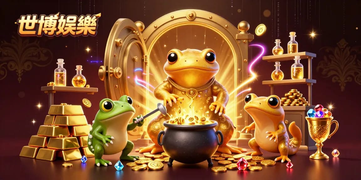 世博娛樂精彩遊戲場景展示，金色蛤蜊師傅和學徒的奇幻調製過程。