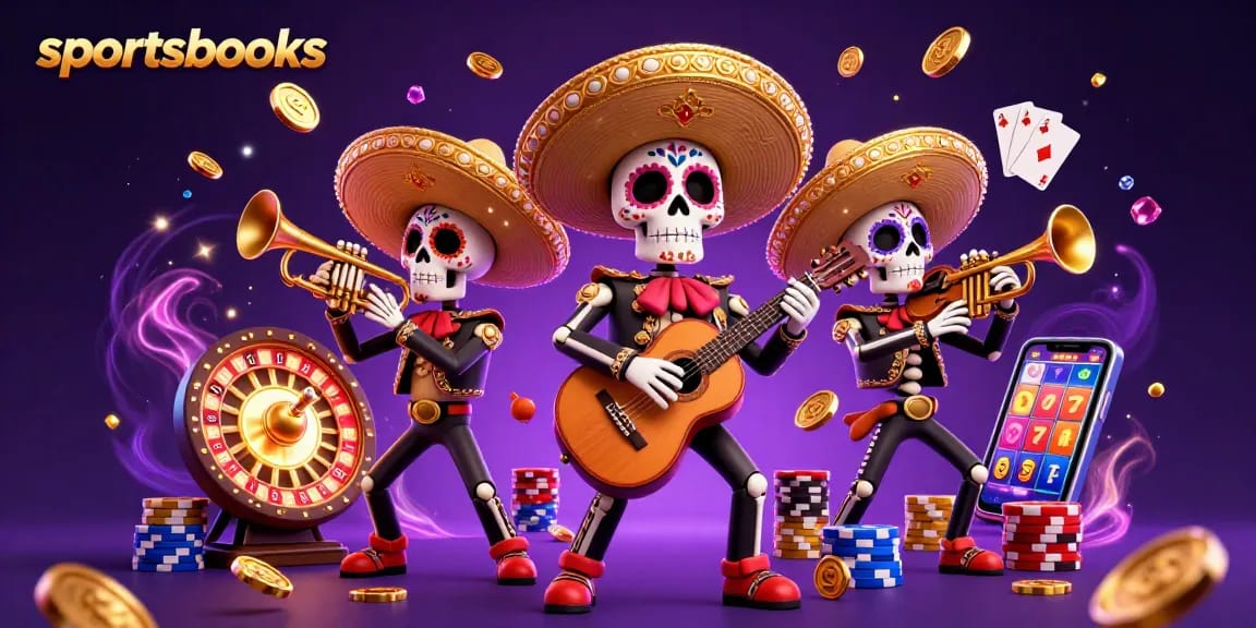 Engaging illustration of sportsbooks featuring a vibrant mariachi band amidst casino elements.