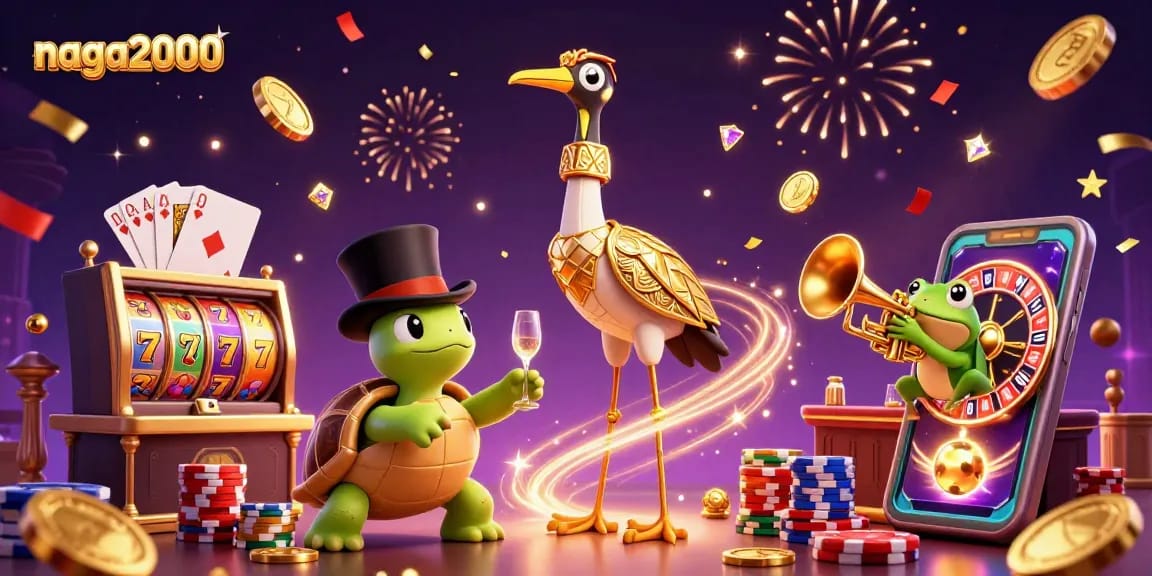 Naga2000 menampilkan suasana slot dengan karakter lucu dan elemen mencolok yang menggambarkan keseruan bermain.