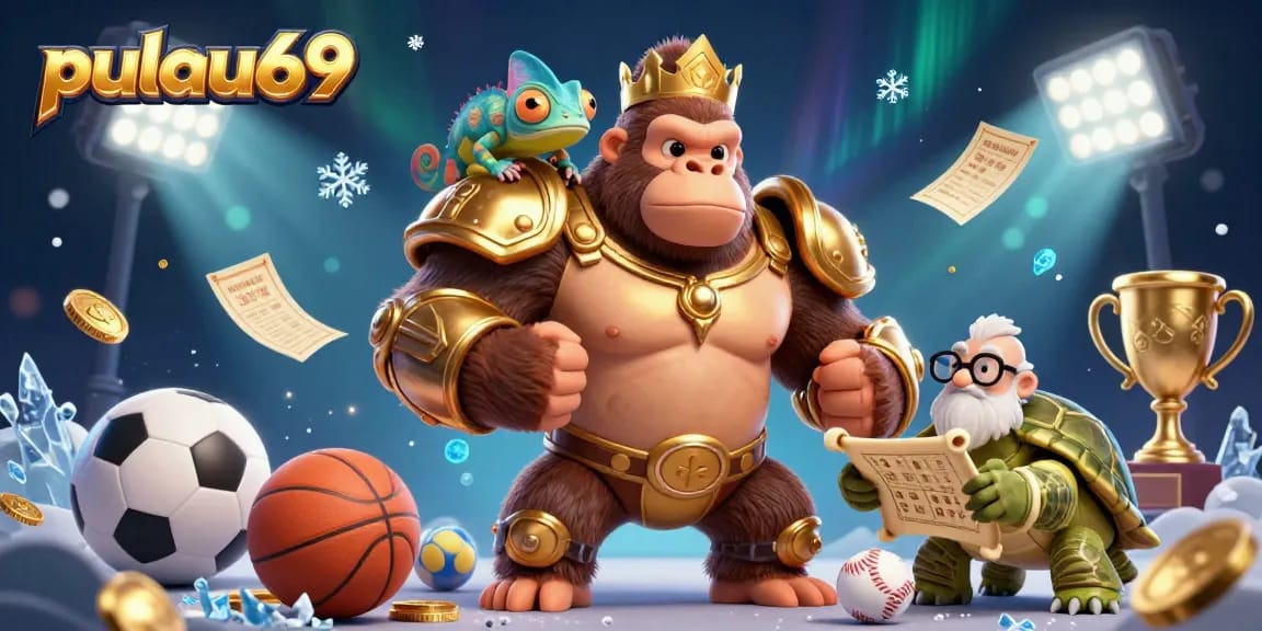 Engage with pulau69 as the gorilla king embraces victory in this action-packed casino scene.