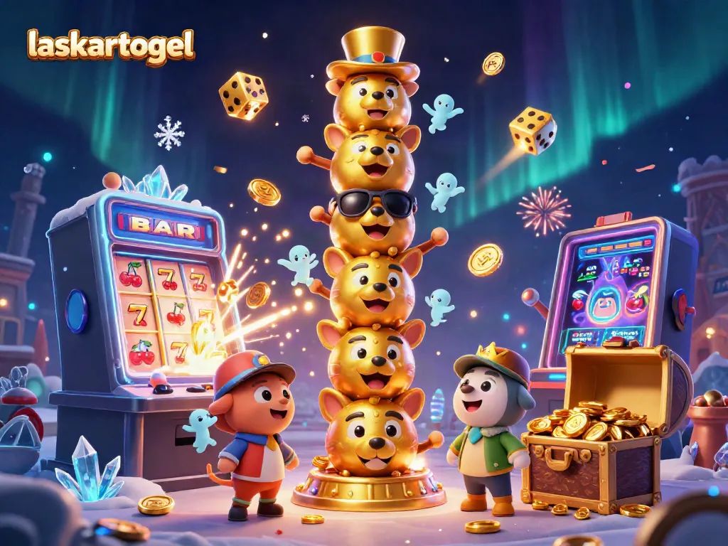 Experience the excitement of laskartogel with vibrant casino elements and a lively 3D totem