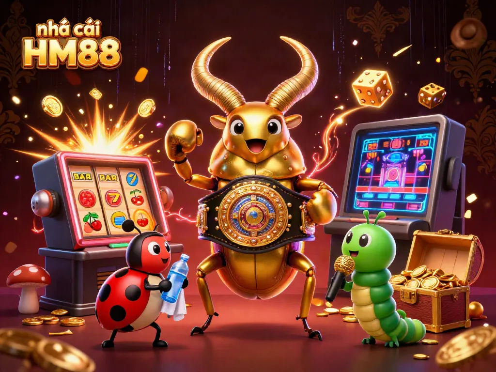 Engage with nhà cái HM88 through exciting casino gaming illustrated with vibrant characters and dynamic elements.
