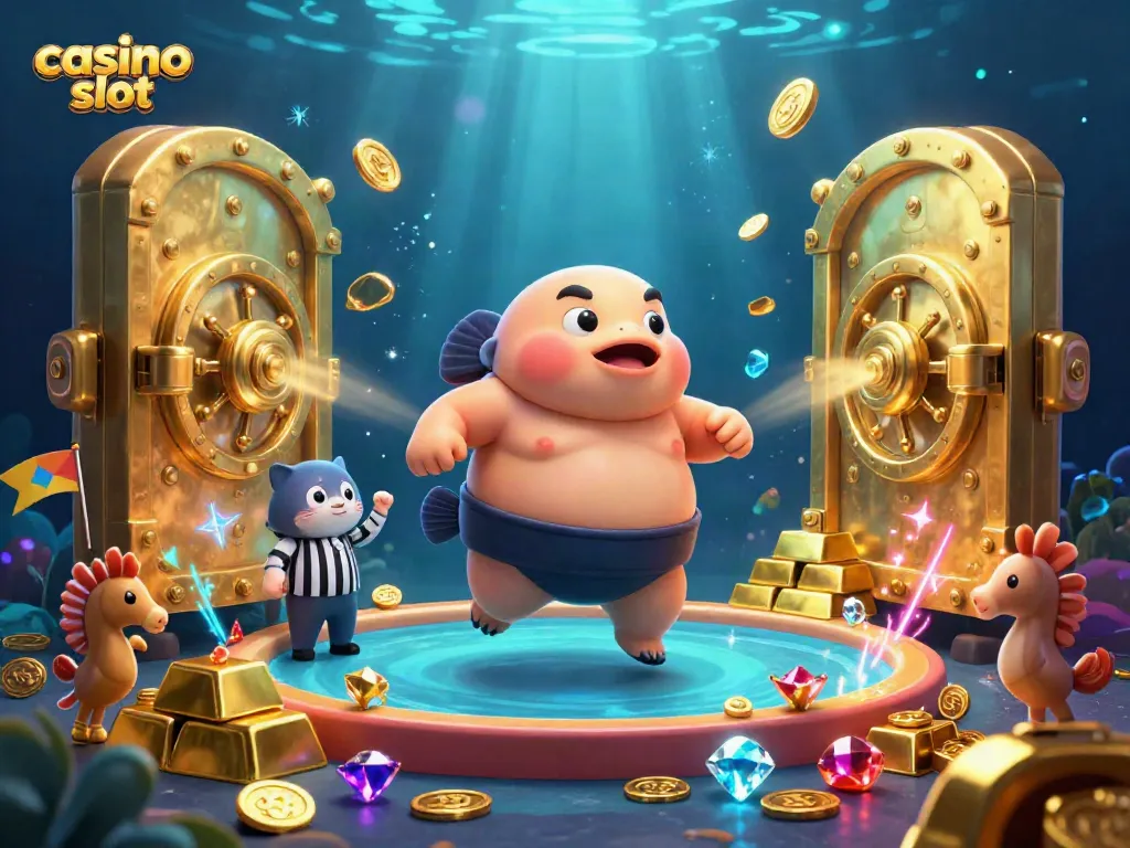 Enjoy dynamic casino slot action with vibrant underwater characters and golden treasure elements.