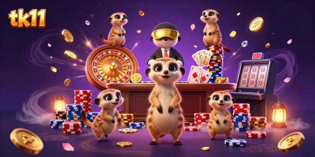 Watch meerkats run an elaborate tk11 casino operation with dynamic gaming elements and bright visuals.