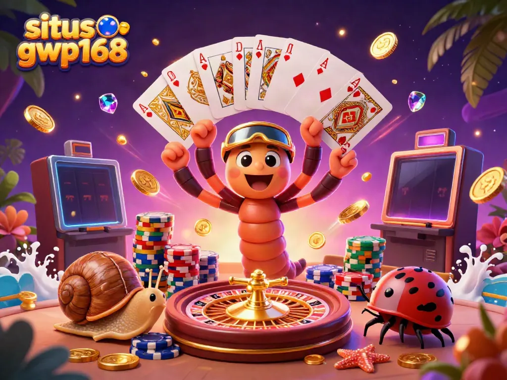 Gambarkan suasana permainan di situs gwp168 dengan dealer mencolok dan tumpukan chip yang mengesankan.