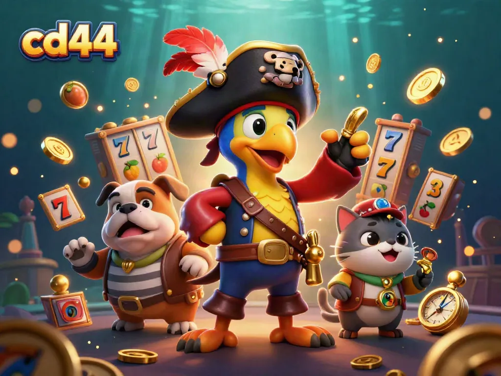 Engage with the exciting world of slots in this vibrant cd44-themed 3D illustration.