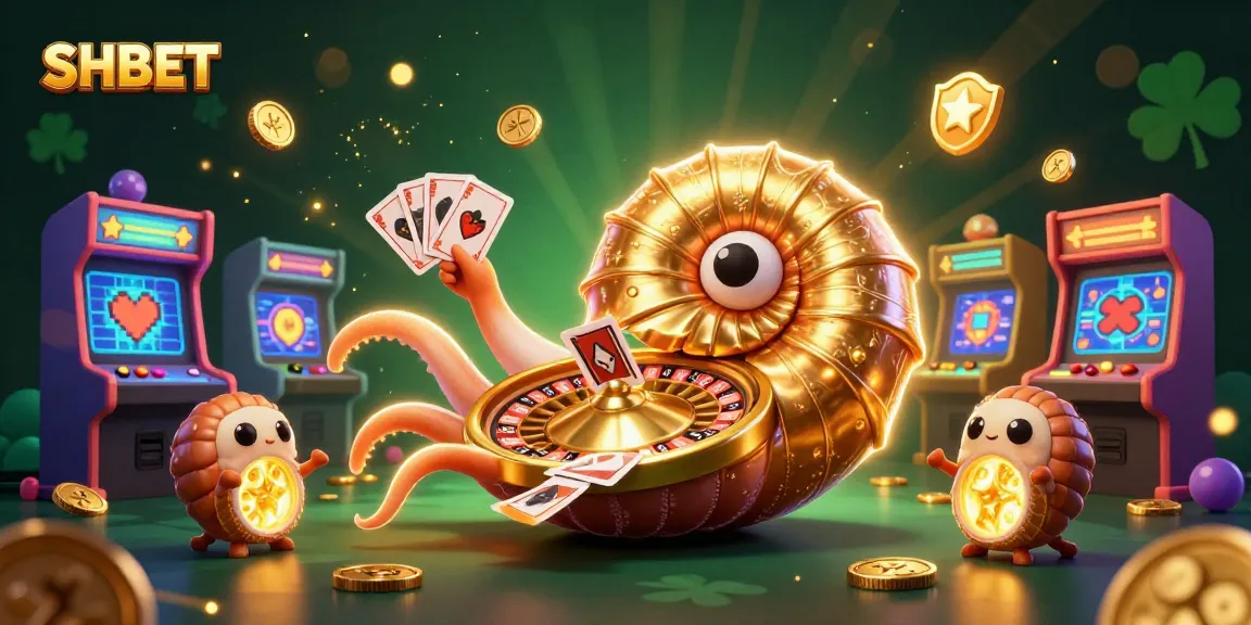 Experience thrilling gameplay at SHBET with vibrant casino elements and a magical nautilus character.