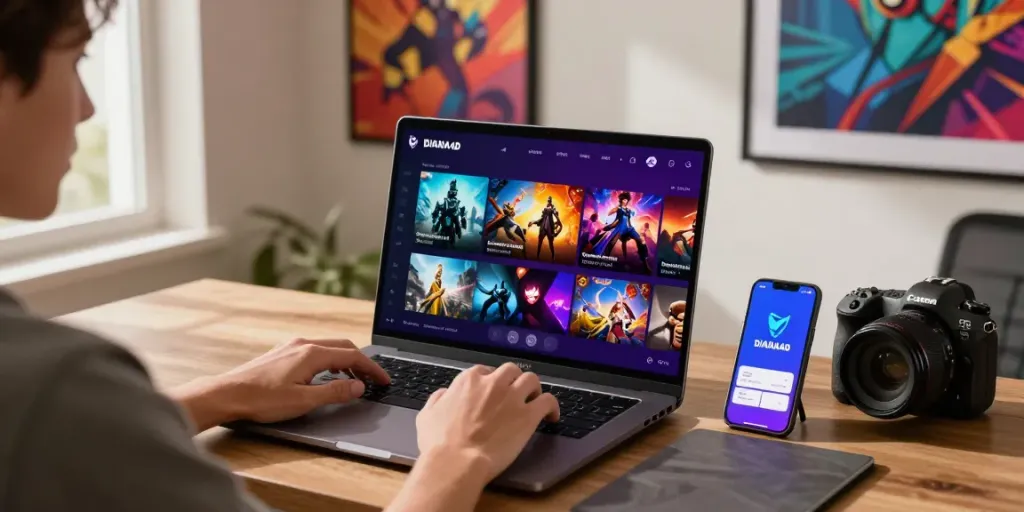 Pengguna berinteraksi dengan platform DIANA4D untuk game online dan togel resmi