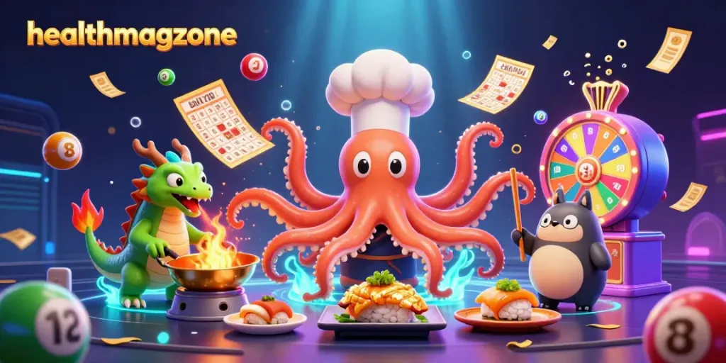 Permainan keberuntungan di healthmagzone menampilkan karakter lucu dengan unsur kasino.