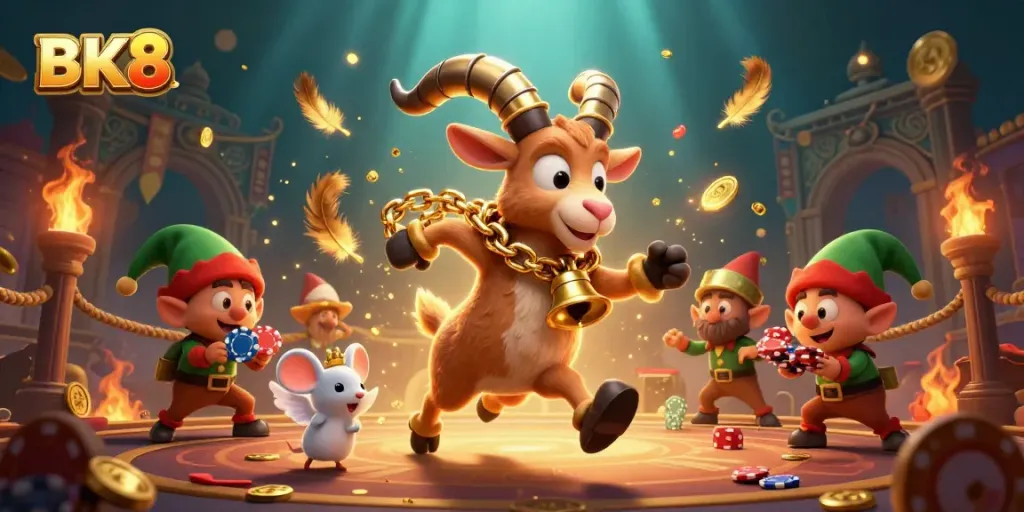 Experience the thrill of BK8's lively casino scene, with whimsical characters and dynamic gaming elements.
