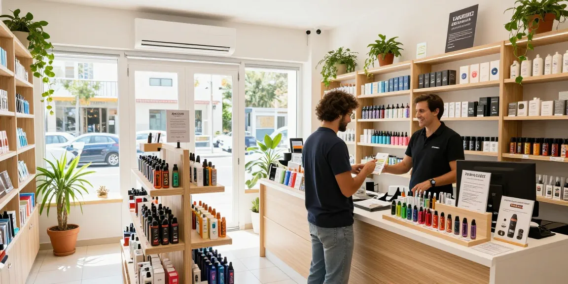 The legal age to vape in Cyprus is shown in a welcoming store scene with vape products and wellness items, ensuring safe buying practices.