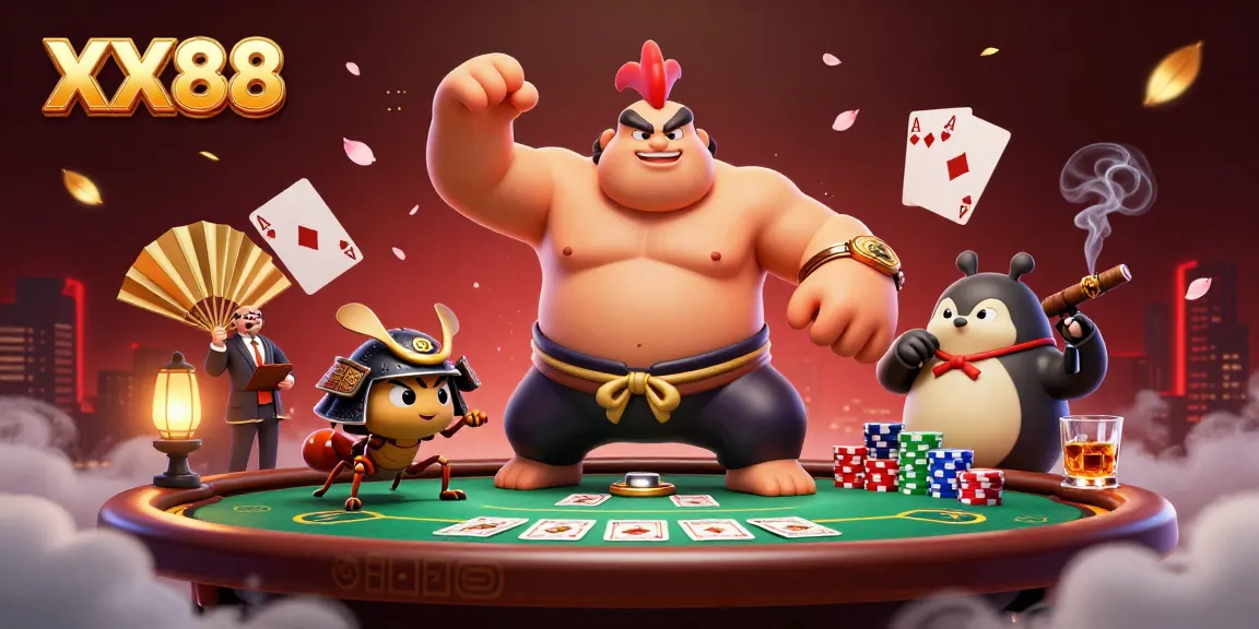Engage in thrilling gameplay at XX88 with a vibrant casino scene featuring dynamic characters.