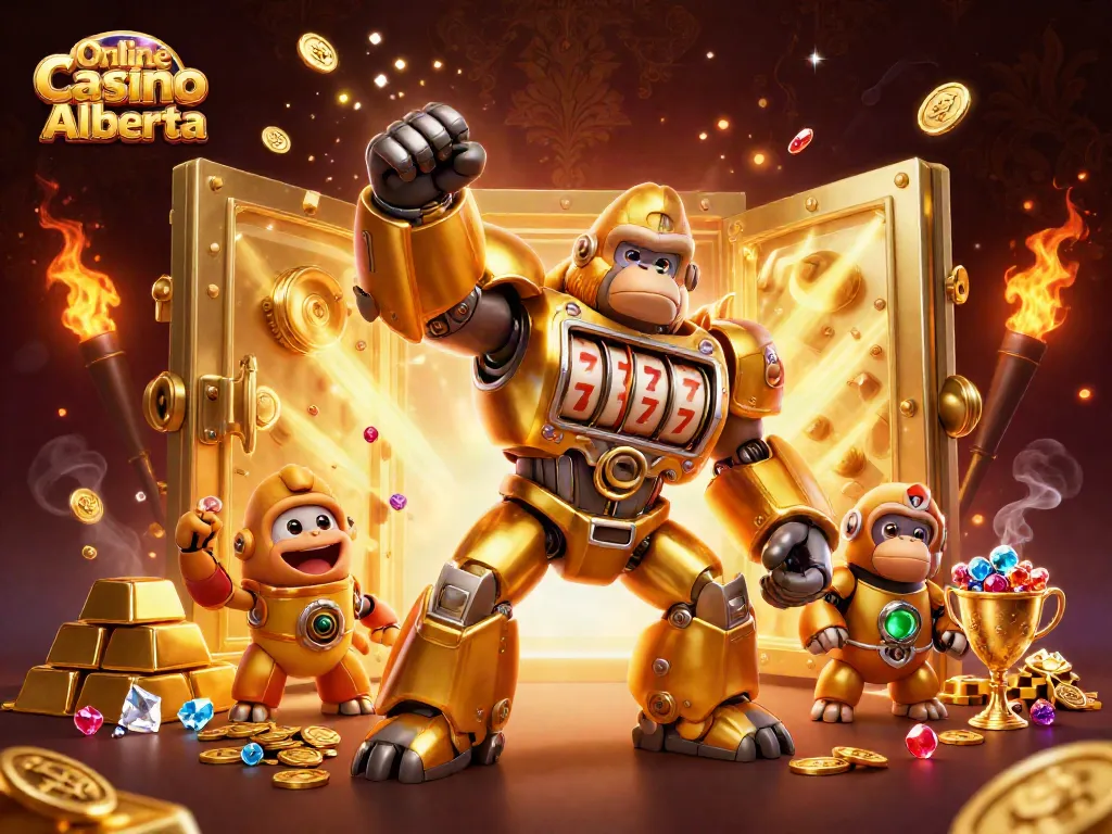 Experience thrilling gameplay at Online Casino Alberta with dynamic slots and winning treasures in a vibrant scene.