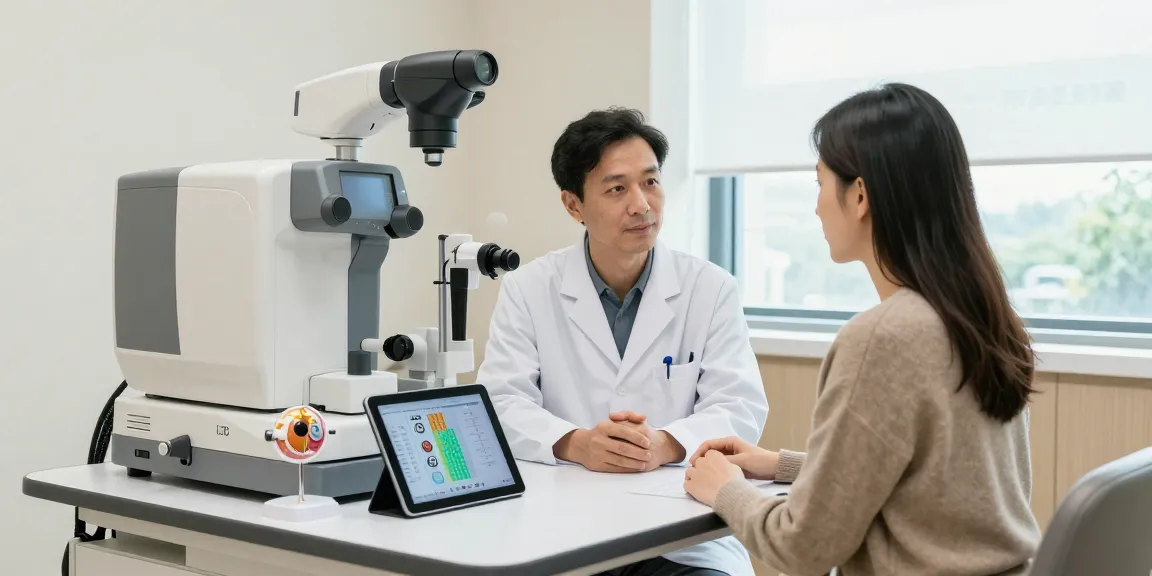 Patient consultation at SNU Eye Clinic for eye care and surgery at https://snuseoulglobal.com, showcasing advanced equipment and personalized care.