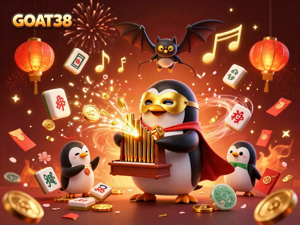 Experience GOAT38's thrilling casino atmosphere with a vibrant scene filled with excitement and gold.
