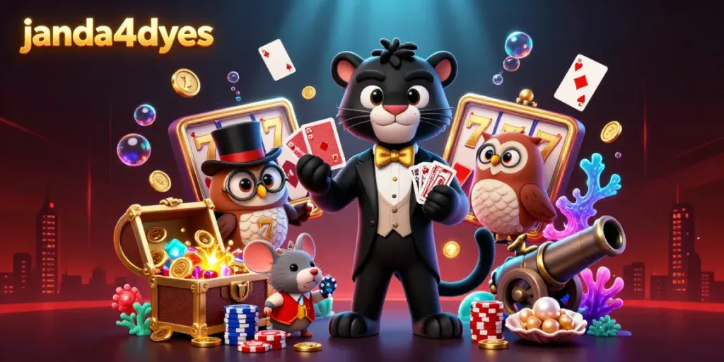 Permainan janda4dyes dengan panther elegan dan karakter lucu, menampilkan keseruan taruhan online.