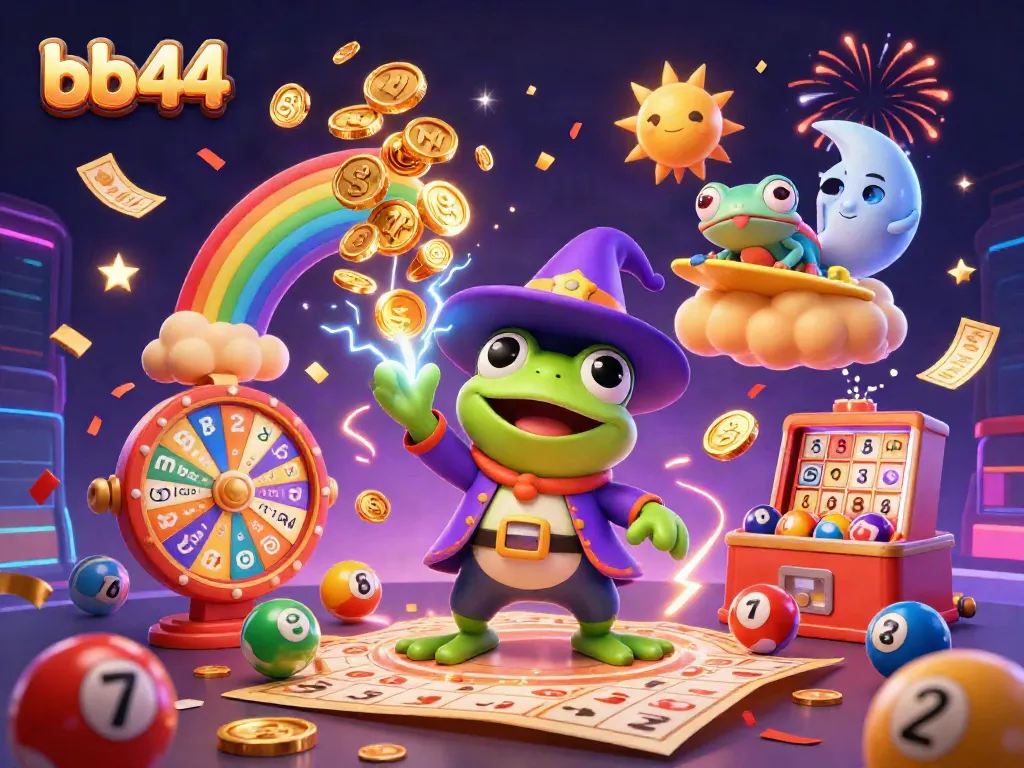 Experience thrilling winning moments with bb44 in this exciting casino-themed illustration featuring vibrant game elements.