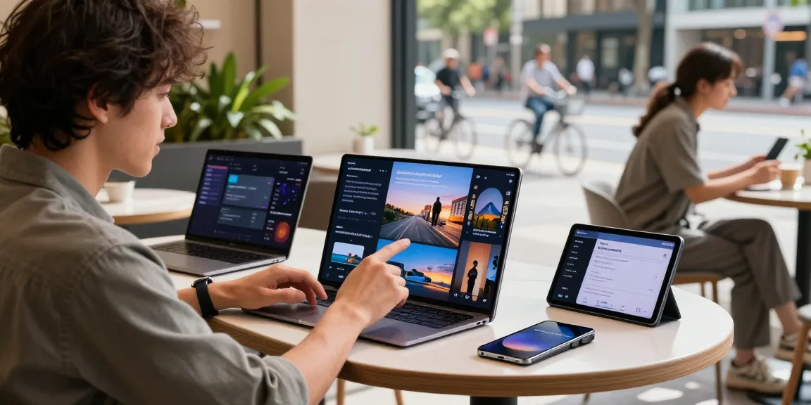 Individual showcasing the Samsung Galaxy Z TriFold in an urban café, highlighting its innovative multi-screen design and productivity features.