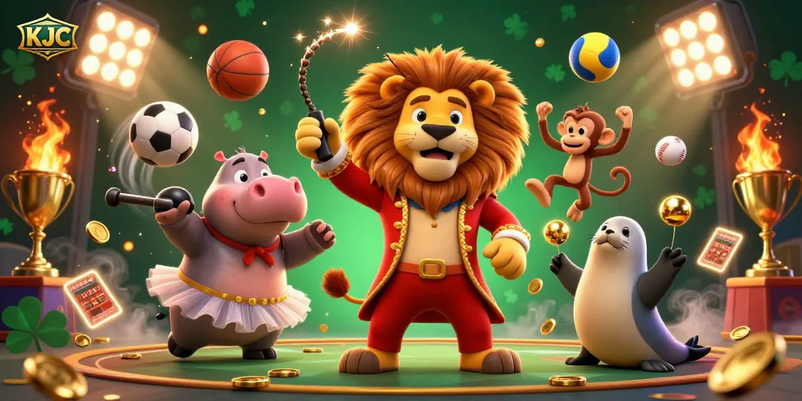 KJC brings players a thrilling online gaming experience with a vibrant, packed circus scene full of excitement.